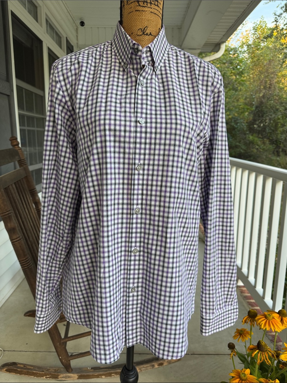 Hugo Boss men's long sleeve purple check button down shirt. Size L